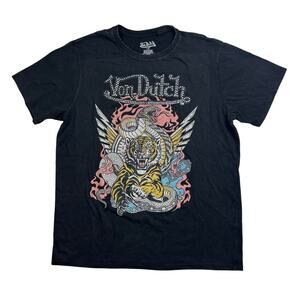 Von Dutch T-Shirt Rhinestone-Embellished Tiger and Snake Tee